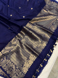 Nevy Blue Pure Banarasi Handloom Katan Silk Saree - Aura Benaras