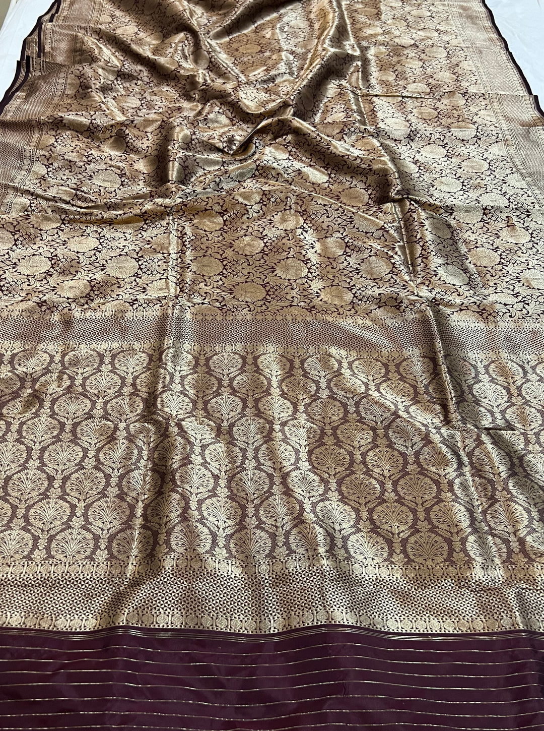 Brown Banarasi Handloom Katan Silk Saree - Aura Benaras