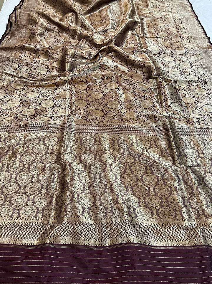 Brown Banarasi Handloom Katan Silk Saree - Aura Benaras