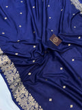 Nevy Blue Pure Banarasi Handloom Katan Silk Saree - Aura Benaras