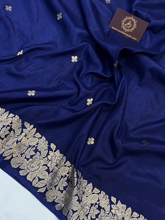 Nevy Blue Pure Banarasi Handloom Katan Silk Saree - Aura Benaras