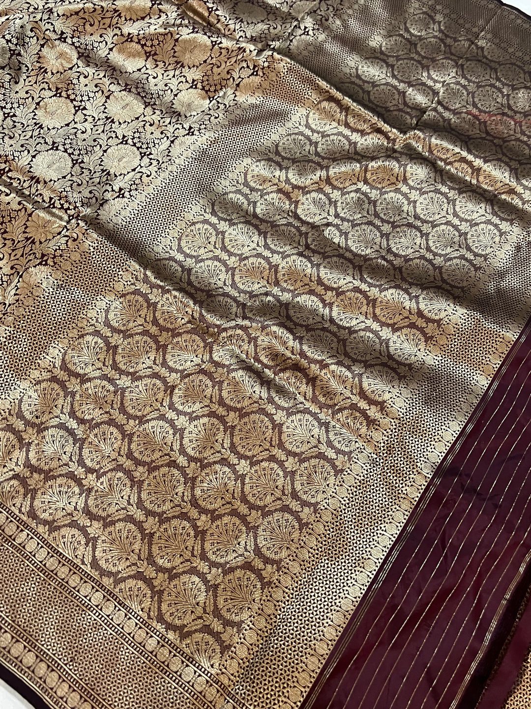 Brown Banarasi Handloom Katan Silk Saree - Aura Benaras