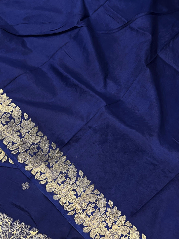 Nevy Blue Pure Banarasi Handloom Katan Silk Saree - Aura Benaras