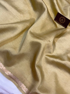 Light Golden Pure Banarasi Handloom Silk Saree - Aura Benaras