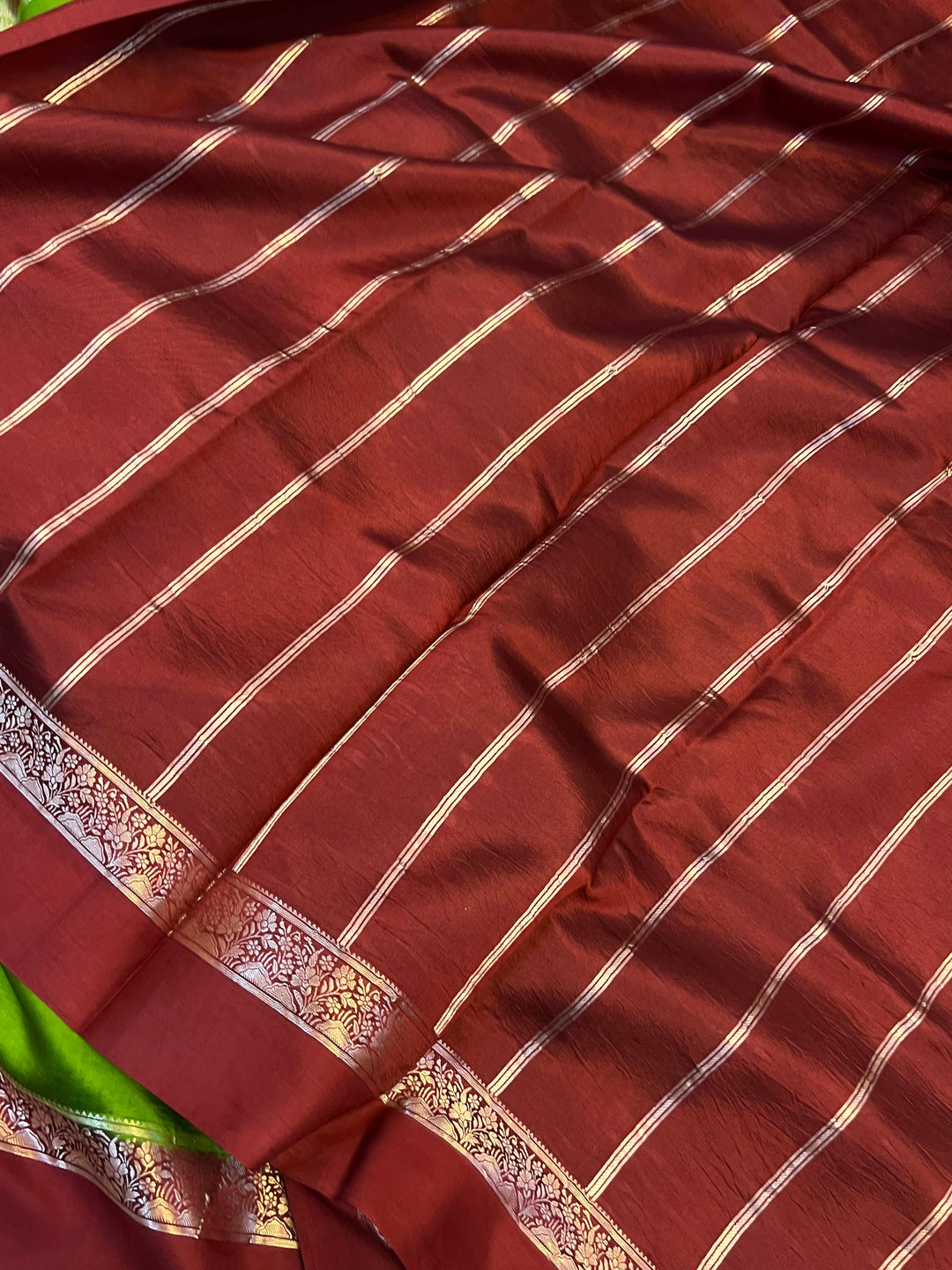 Plain contrast blouse piece included with pure silk Banarasi saree