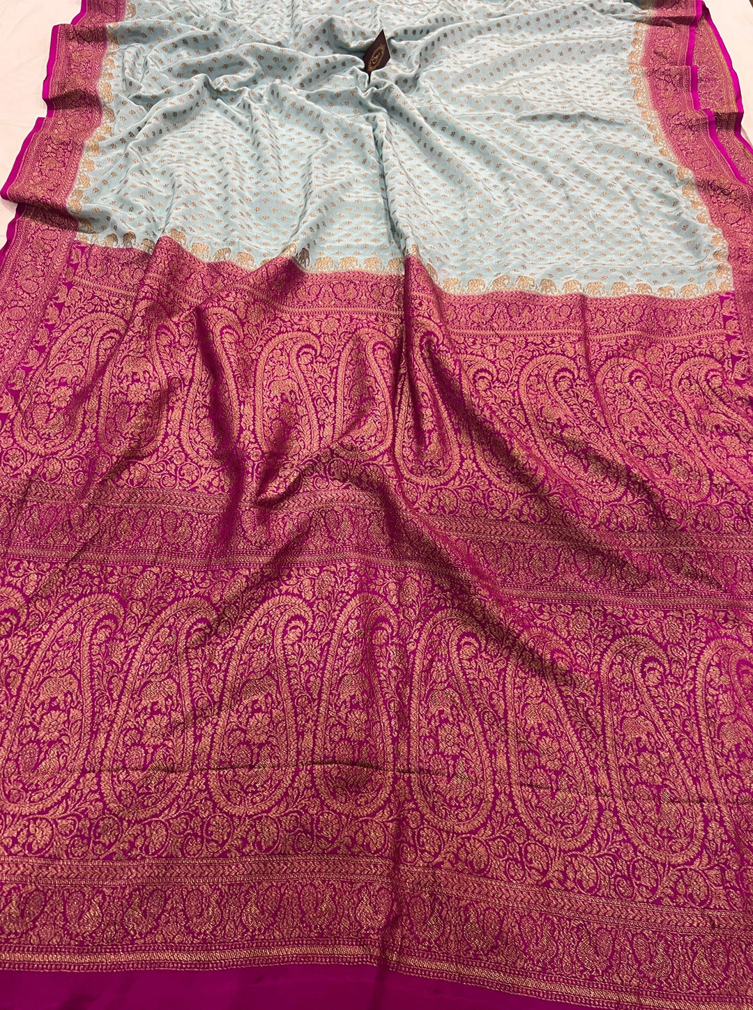 Pastel Grey Pure Banarasi Khaddi Crepe Silk Saree