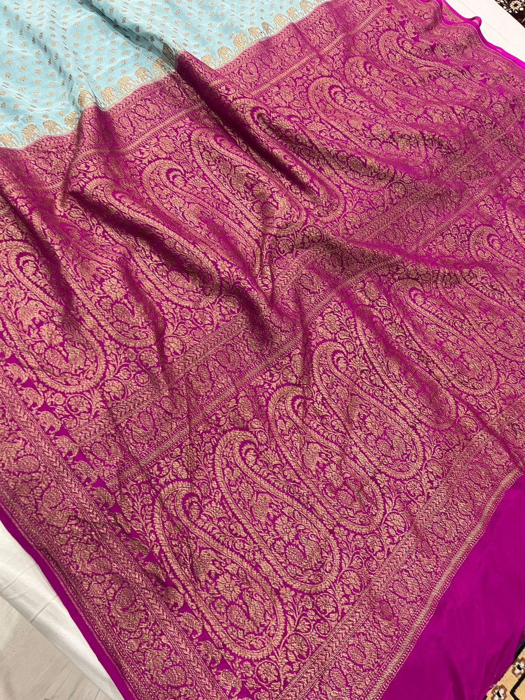 Pastel Grey Pure Banarasi Khaddi Crepe Silk Saree - Aura Benaras