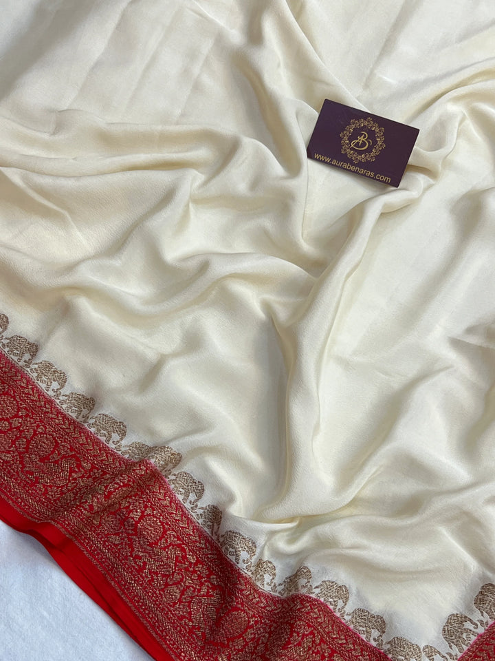 Cream Pure Banarasi Khaddi Crepe Silk Saree