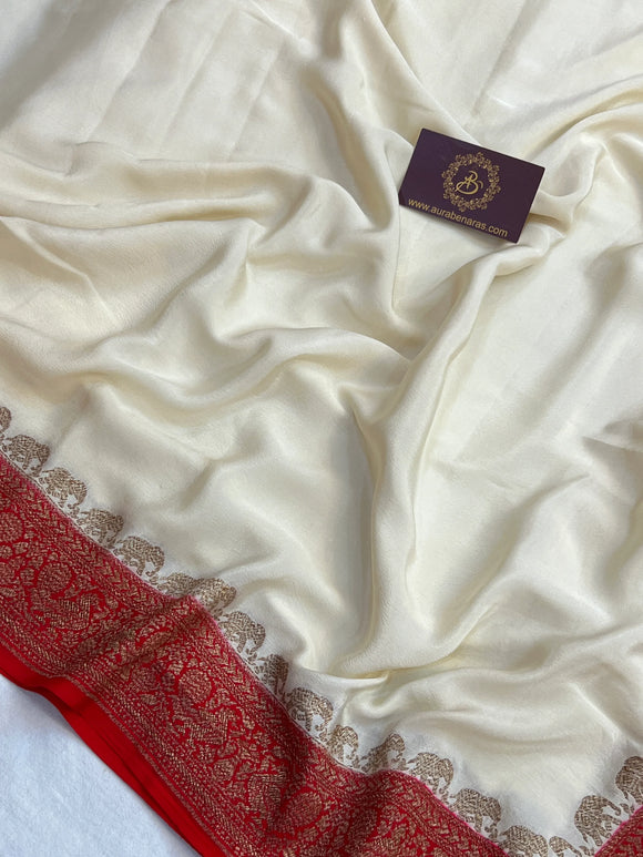 Cream Pure Banarasi Khaddi Crepe Silk Saree