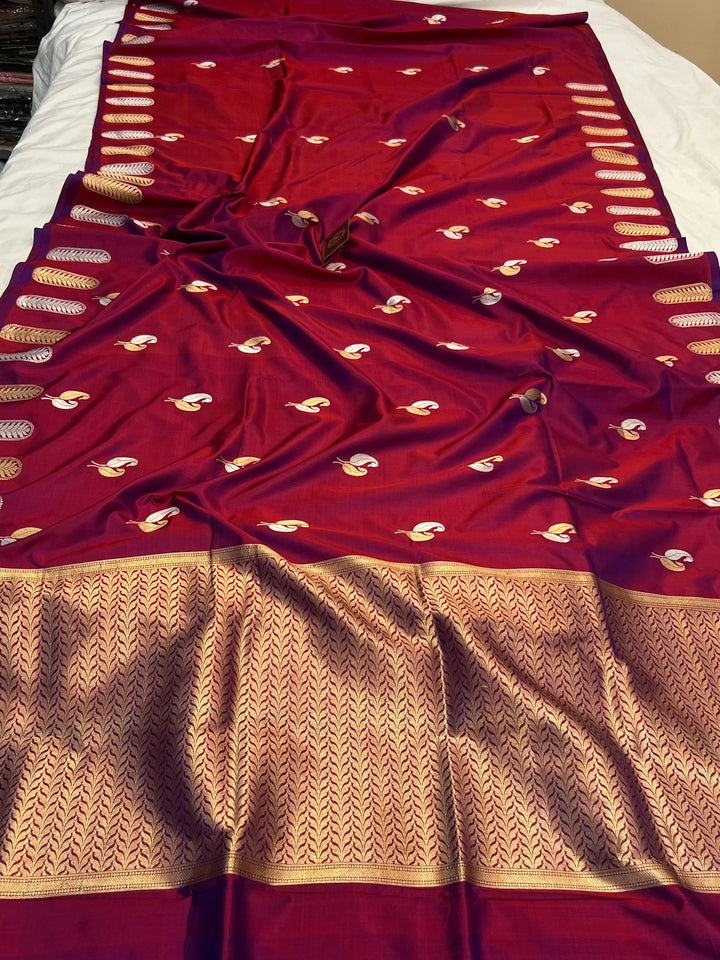 Hibiscus Pure Katan Silk Handloom Banarasi Saree