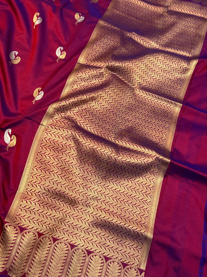 Hibiscus Pure Katan Silk Handloom Banarasi Saree