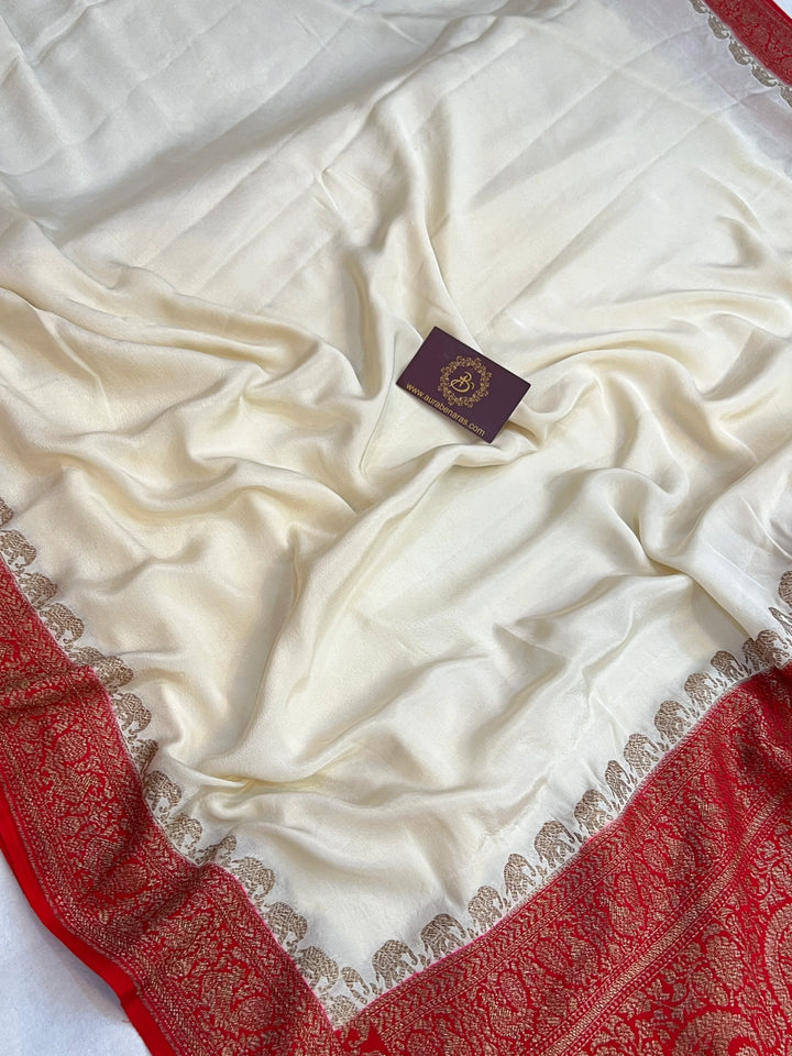 Cream Pure Banarasi Khaddi Crepe Silk Saree