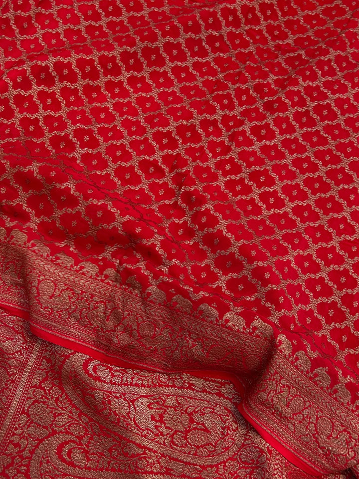 Cream Pure Banarasi Khaddi Crepe Silk Saree