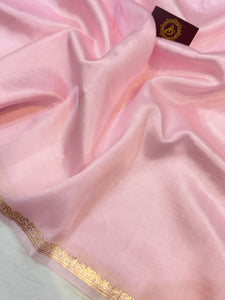 Baby Pink Pure Banarasi Handloom Silk Saree - Aura Benaras