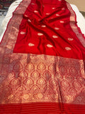 Red Pure Banarasi Handloom Silk Saree - Aura Benaras