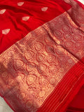 Red Pure Banarasi Handloom Silk Saree - Aura Benaras