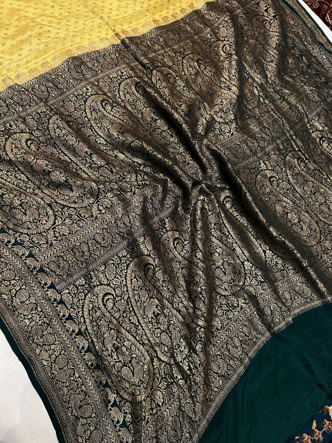 Suphur Spring Pure Banarasi Khaddi Crepe Silk Saree - Aura Benaras