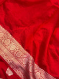 Red Pure Banarasi Handloom Silk Saree - Aura Benaras