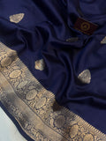 Navy Blue Pure Banarasi Handloom Silk Saree - Aura Benaras