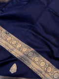 Navy Blue Pure Banarasi Handloom Silk Saree - Aura Benaras