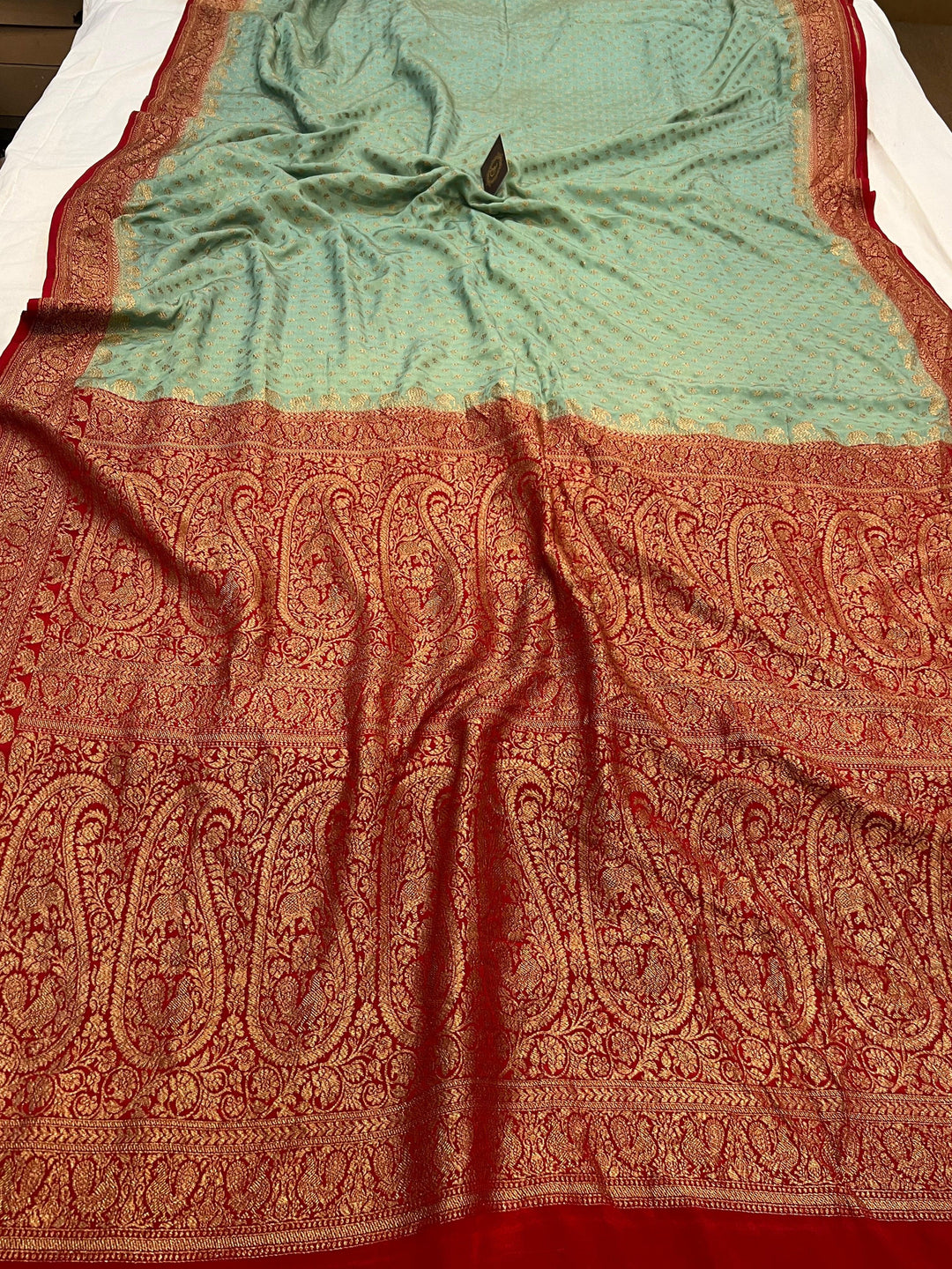 Pastel Grey Pure Banarasi Khaddi Crepe Silk Saree - Aura Benaras