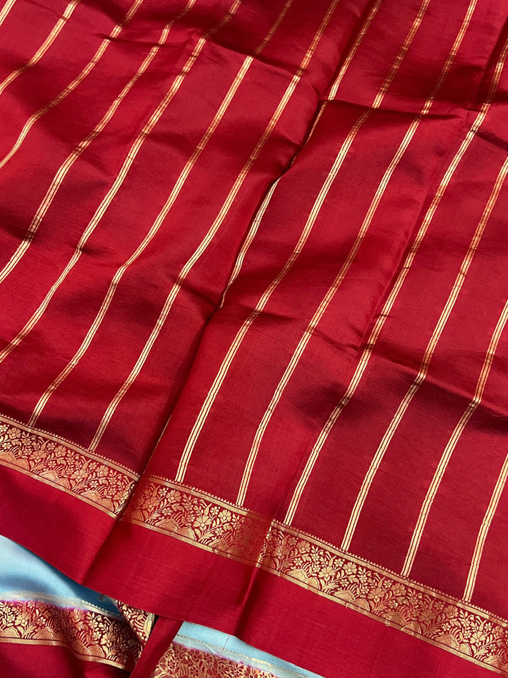 Stripe contrast blouse piece included with pure silk Banarasi saree