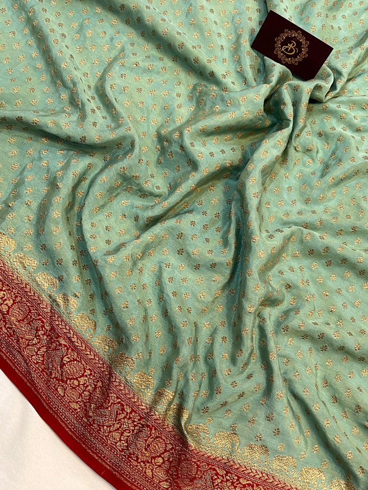 Pastel Grey Pure Banarasi Khaddi Crepe Silk Saree - Aura Benaras