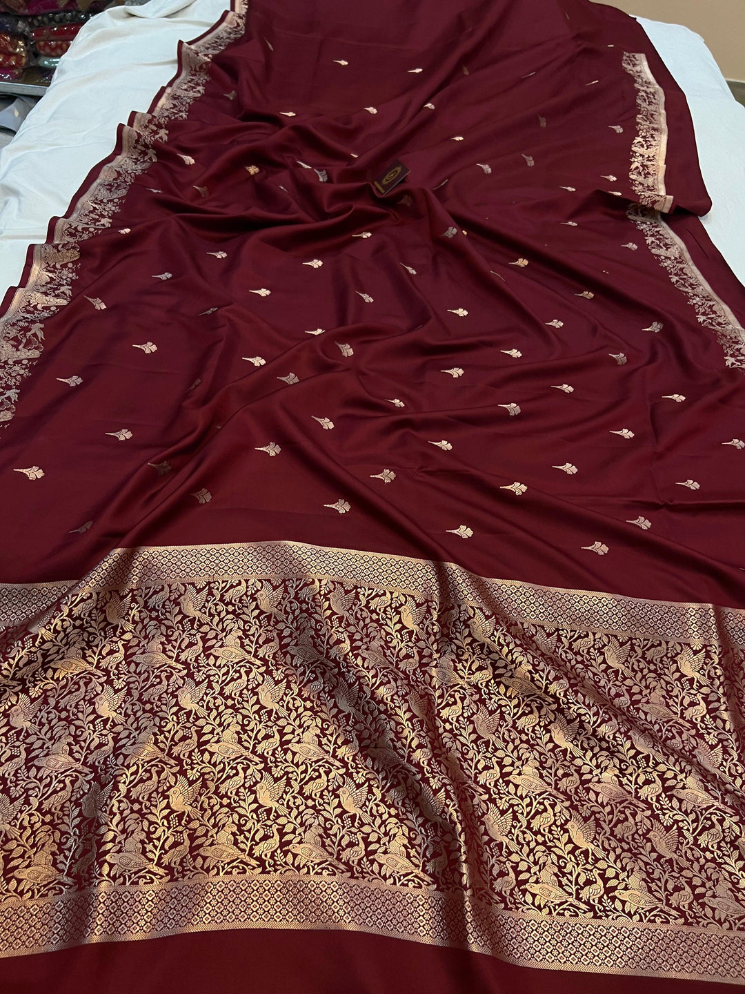 Maroon Banarasi Handloom Katan Satin Silk Saree - Aura Benaras