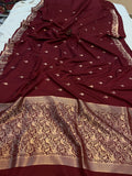 Maroon Banarasi Handloom Katan Satin Silk Saree - Aura Benaras