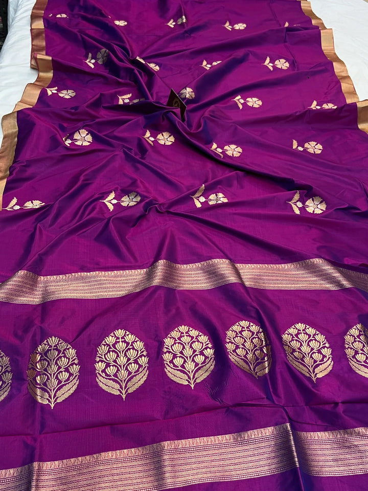 Purple Pure Katan Silk Handloom Banarasi Saree