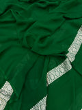 Green Pure Banarasi Handloom Georgette Silk Saree - Aura Benaras