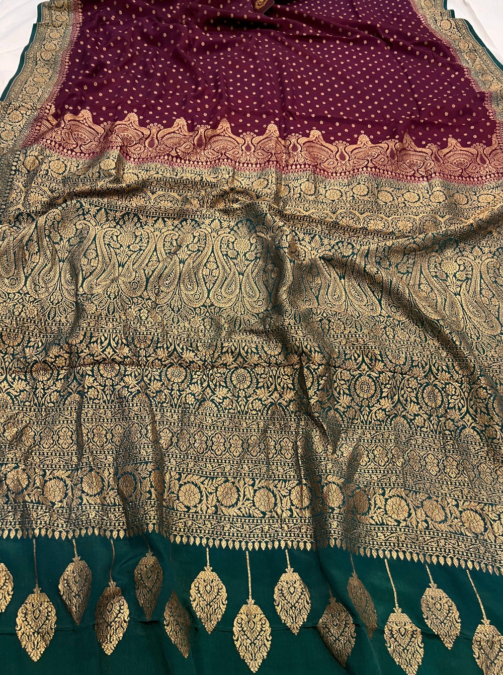 Wine Pure Banarasi Khaddi Crepe Silk Saree - Aura Benaras