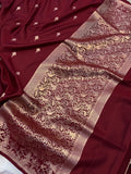 Maroon Banarasi Handloom Katan Satin Silk Saree - Aura Benaras