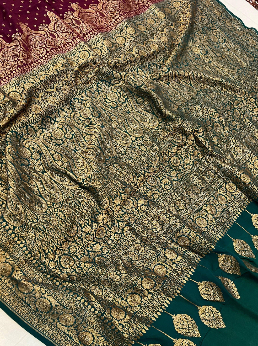 Wine Pure Banarasi Khaddi Crepe Silk Saree - Aura Benaras