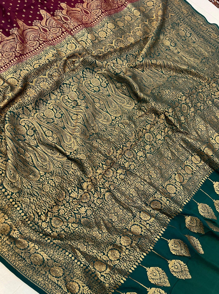 Wine Pure Banarasi Khaddi Crepe Silk Saree - Aura Benaras