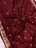 Maroon Banarasi Handloom Katan Satin Silk Saree - Aura Benaras