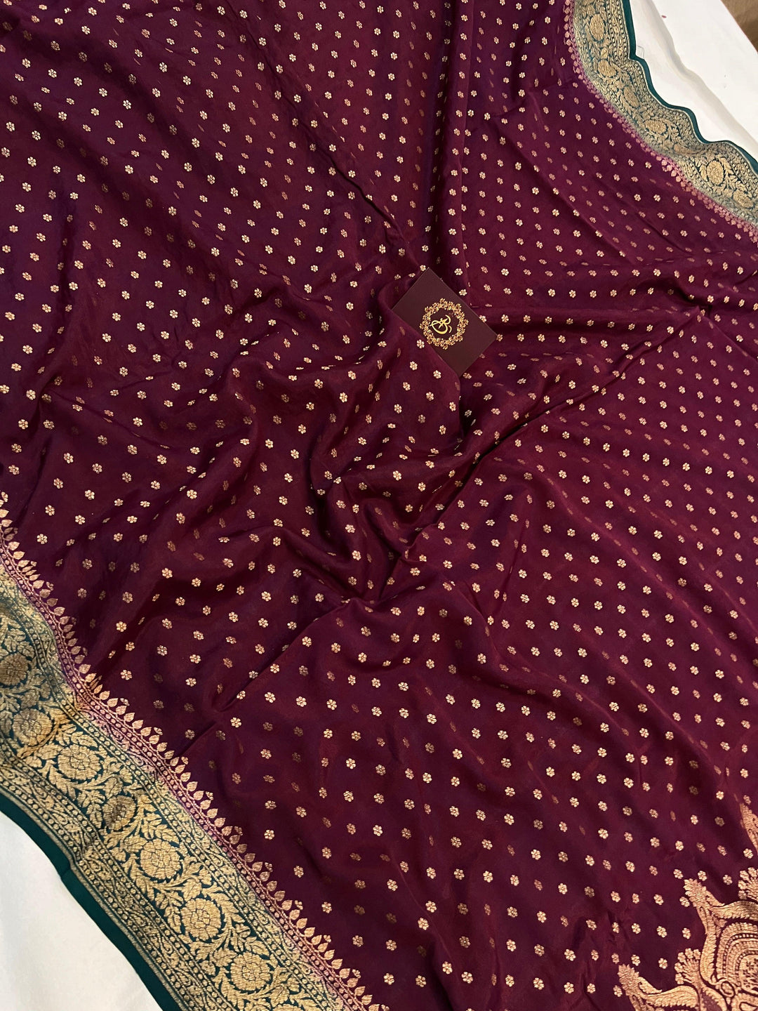 Wine Pure Banarasi Khaddi Crepe Silk Saree - Aura Benaras