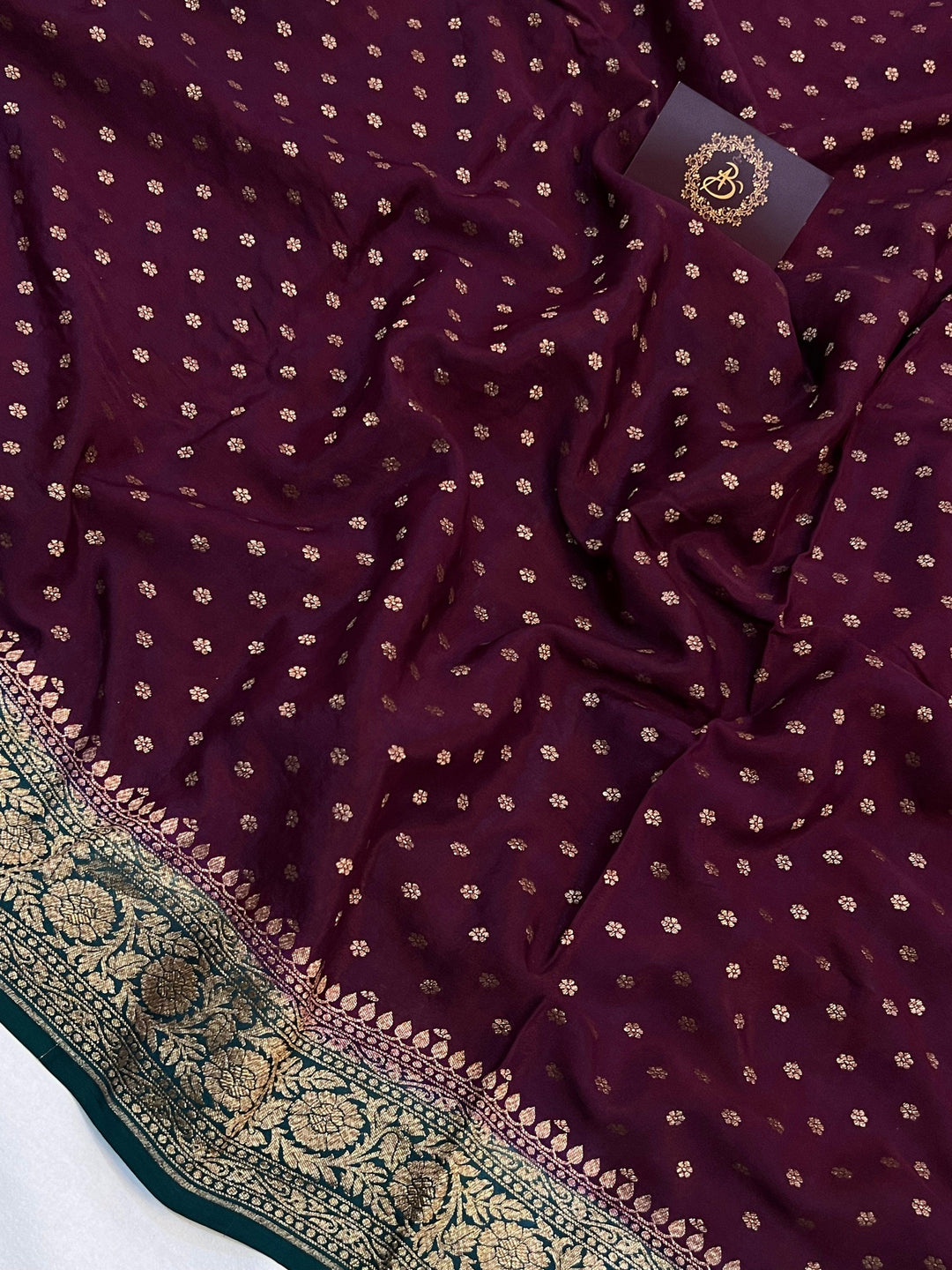 Wine Pure Banarasi Khaddi Crepe Silk Saree - Aura Benaras