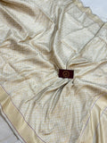Off White Pure Banarasi Handloom Katan Silk Saree - Aura Benaras
