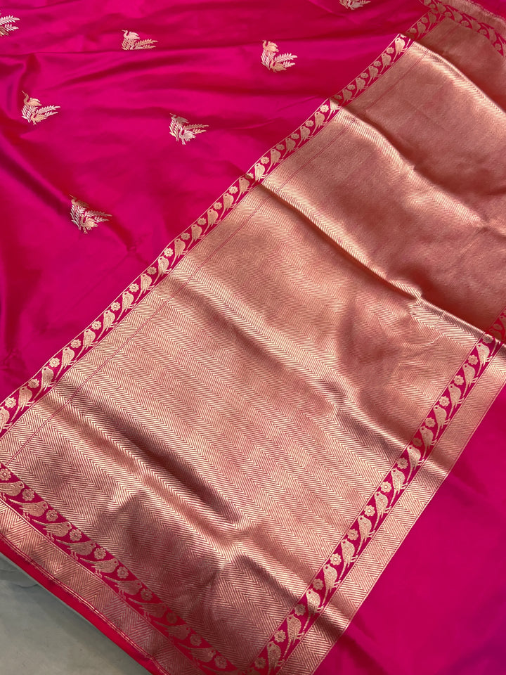 Rani Pink Pure Katan Silk Handloom Banarasi Saree