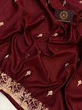 Maroon Banarasi Handloom Katan Satin Silk Saree - Aura Benaras