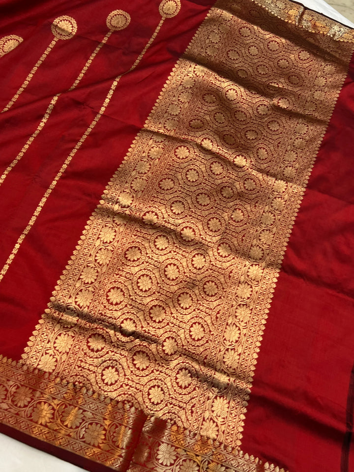 Maroon Pure Katan Silk Handloom Banarasi Saree