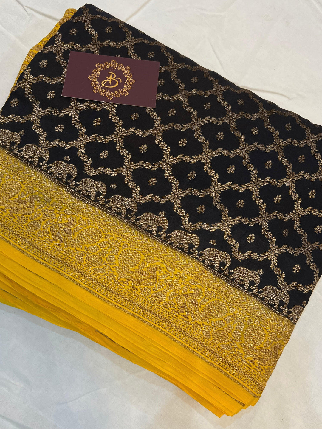 Black Pure Banarasi Khaddi Crepe Silk Saree - Aura Benaras