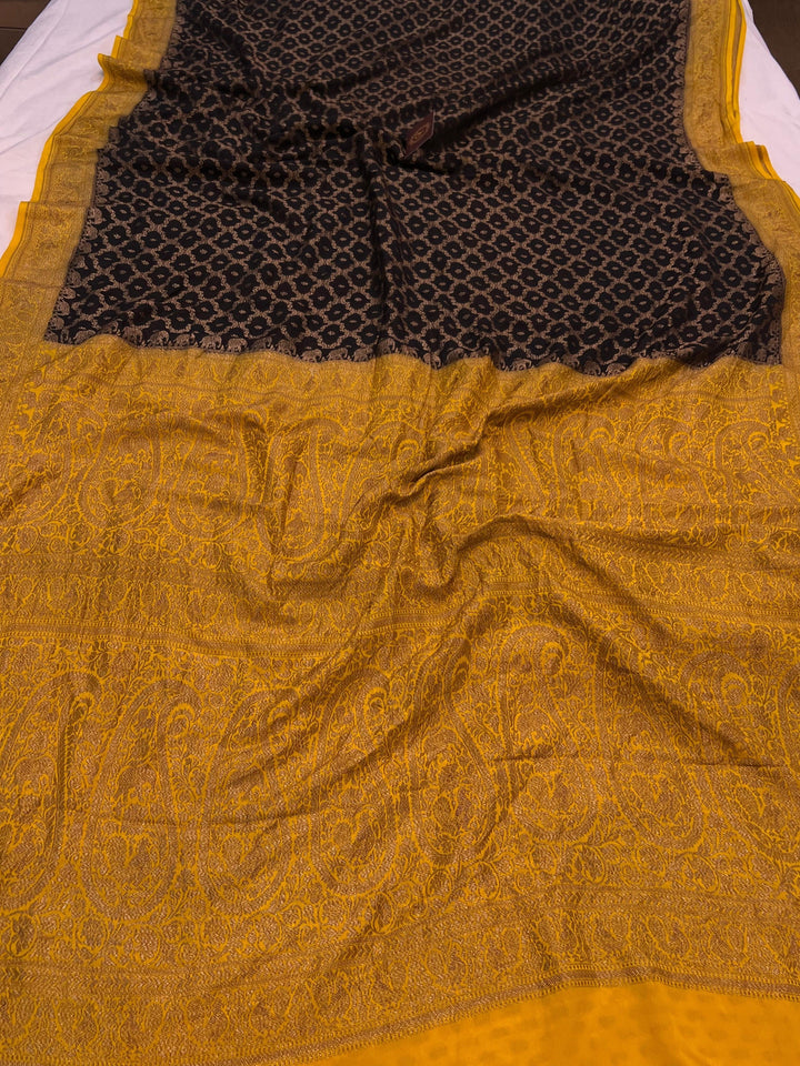 Black Pure Banarasi Khaddi Crepe Silk Saree