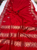 Red Banarasi Handloom Katan Satin Silk Saree - Aura Benaras