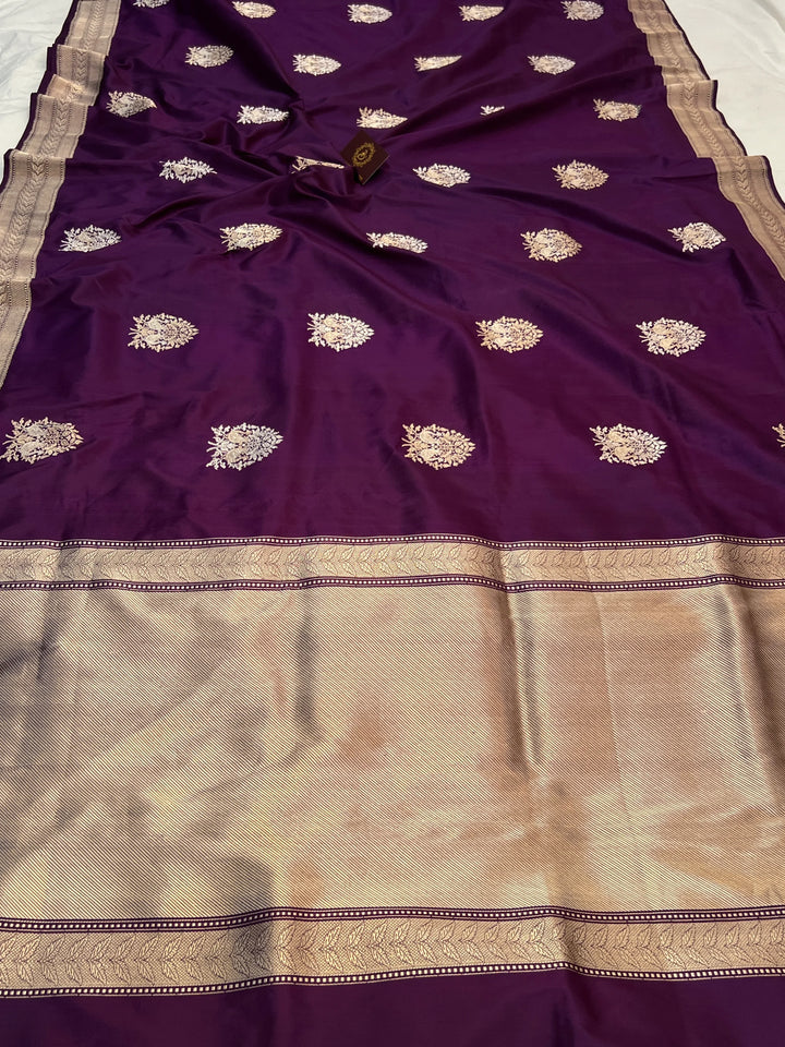Purple Pure Katan Silk Handloom Banarasi Saree