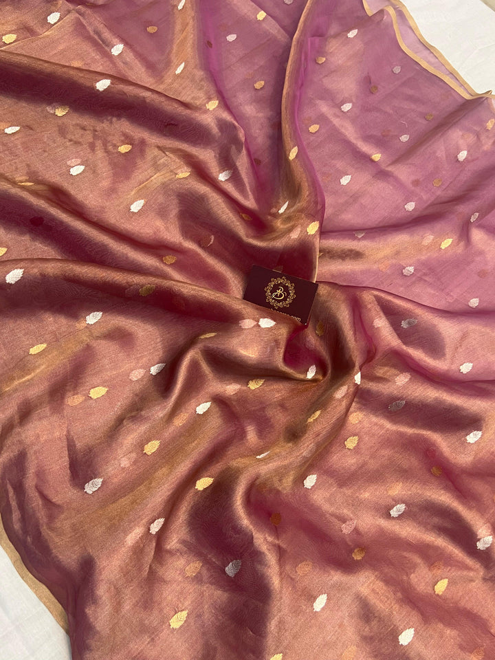 Plain blouse piece with matching border included with pure tissue silk Banarasi saree