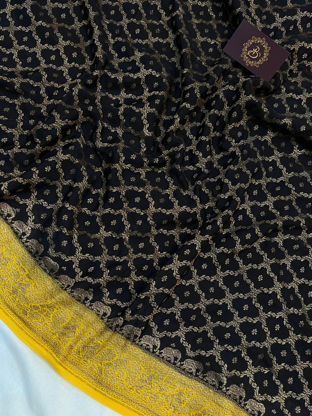 Black Pure Banarasi Khaddi Crepe Silk Saree - Aura Benaras