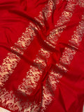 Red Banarasi Handloom Katan Satin Silk Saree - Aura Benaras