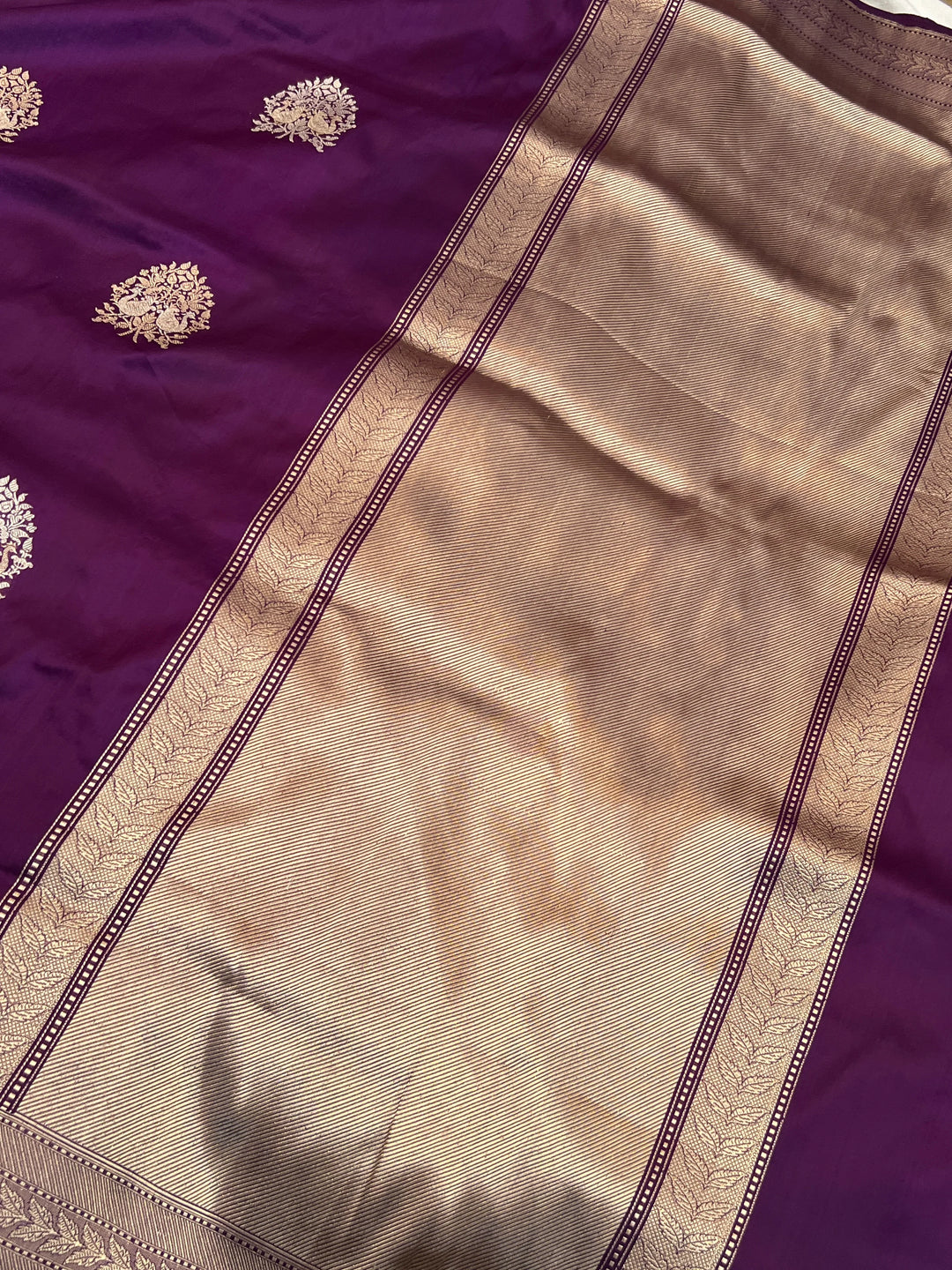 Purple Pure Katan Silk Handloom Banarasi Saree
